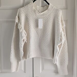 NEW Treasure & Bond Nordic Fair Fringe Chunky Sweater 1X Ivory  New Textural